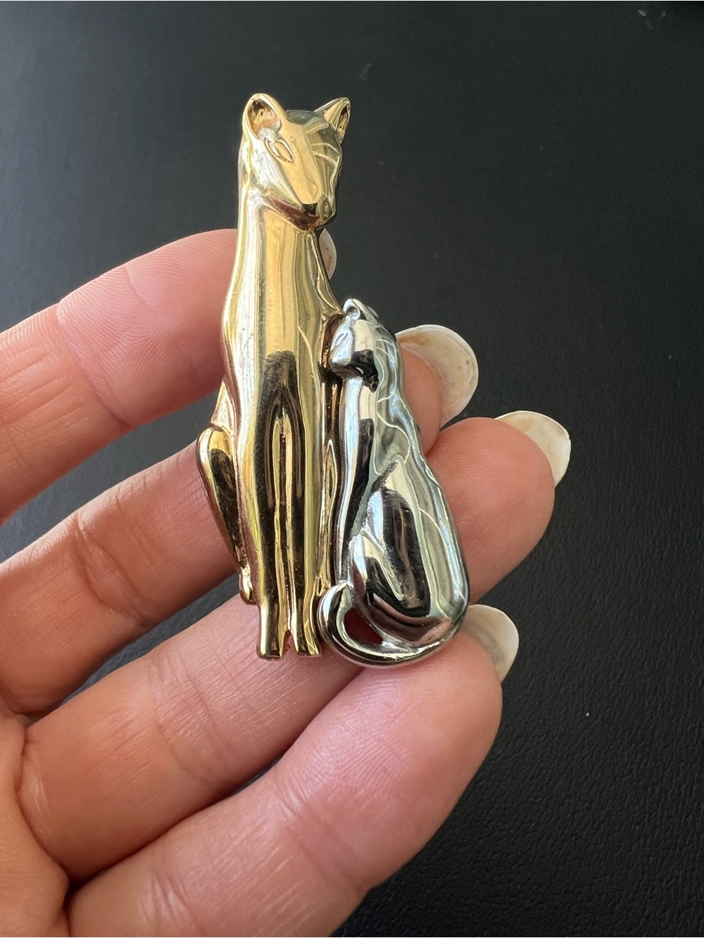 Vintage Cat & Kitten Gold & Silver Tone Brooch Pin Adorable Gift For Mom - Picture 6 of 6